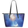 Christian Cross And White Doves Print Leather Tote Bag