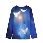 Christian Cross And White Doves Print Long Sleeve Short Coat