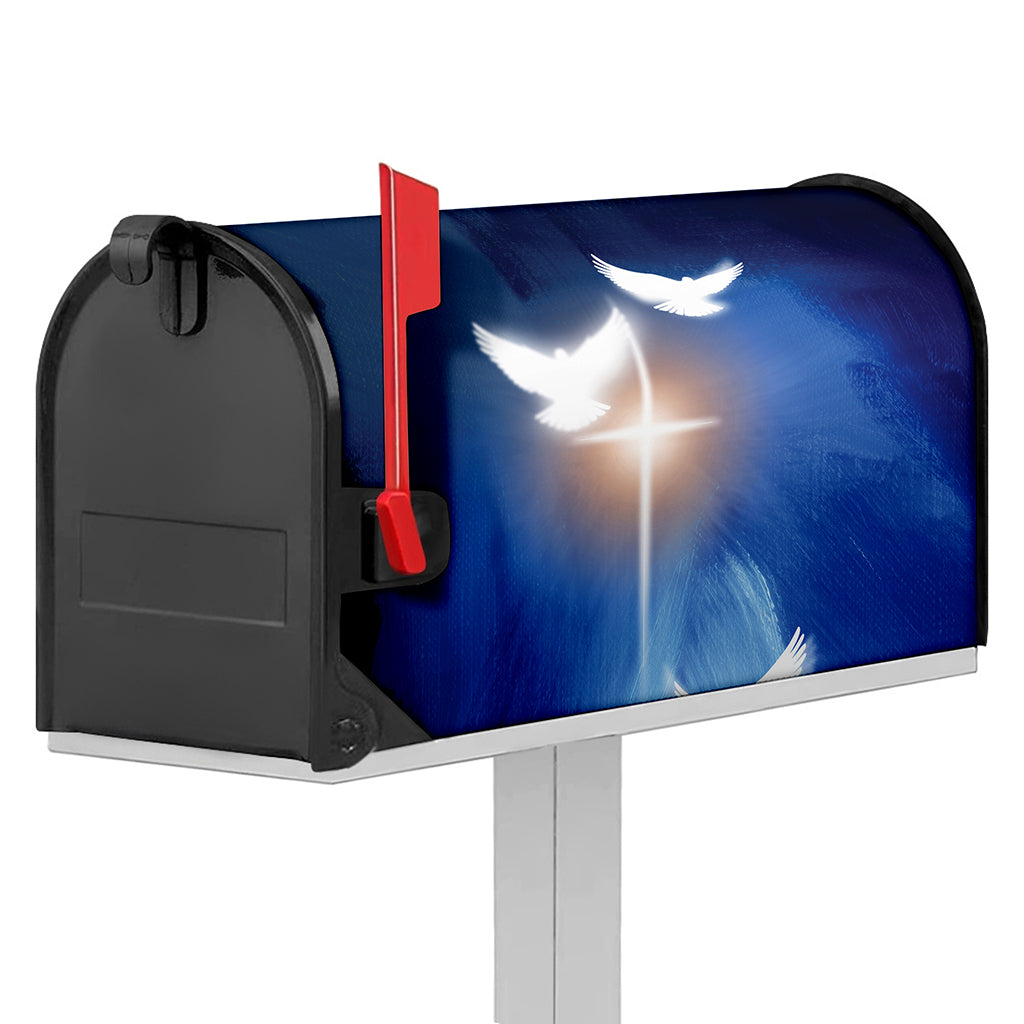 Christian Cross And White Doves Print Mailbox Cover