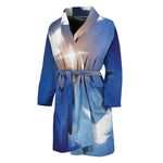 Christian Cross And White Doves Print Men's Bathrobe