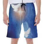 Christian Cross And White Doves Print Men's Beach Shorts