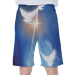 Christian Cross And White Doves Print Men's Beach Shorts