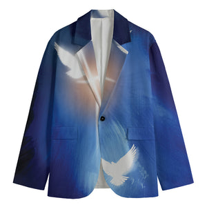 Christian Cross And White Doves Print Men's Blazer