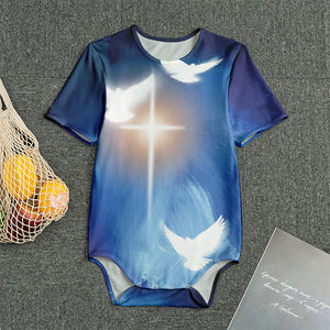 Christian Cross And White Doves Print Men's Bodysuit