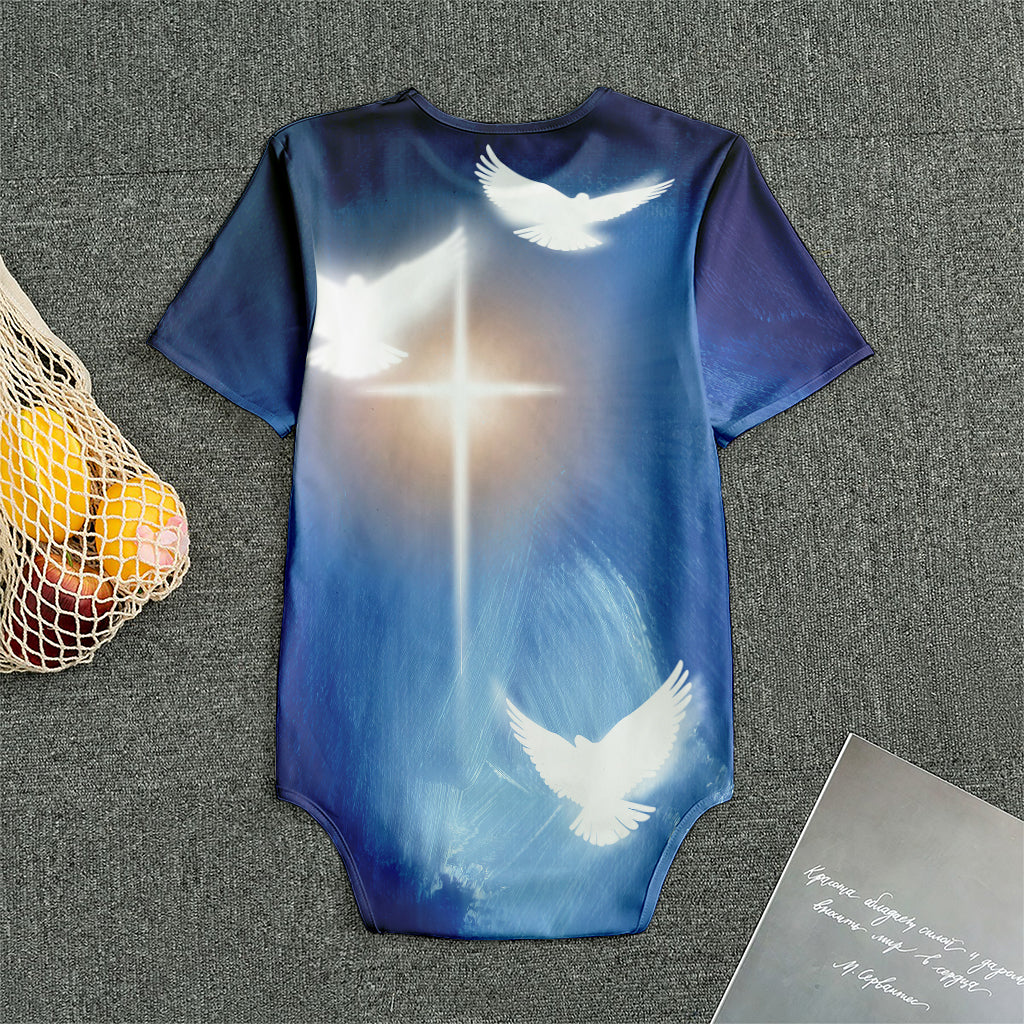 Christian Cross And White Doves Print Men's Bodysuit