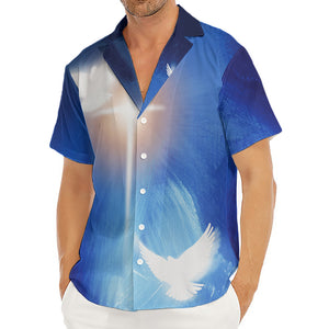 Christian Cross And White Doves Print Men's Deep V-Neck Shirt