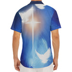 Christian Cross And White Doves Print Men's Deep V-Neck Shirt