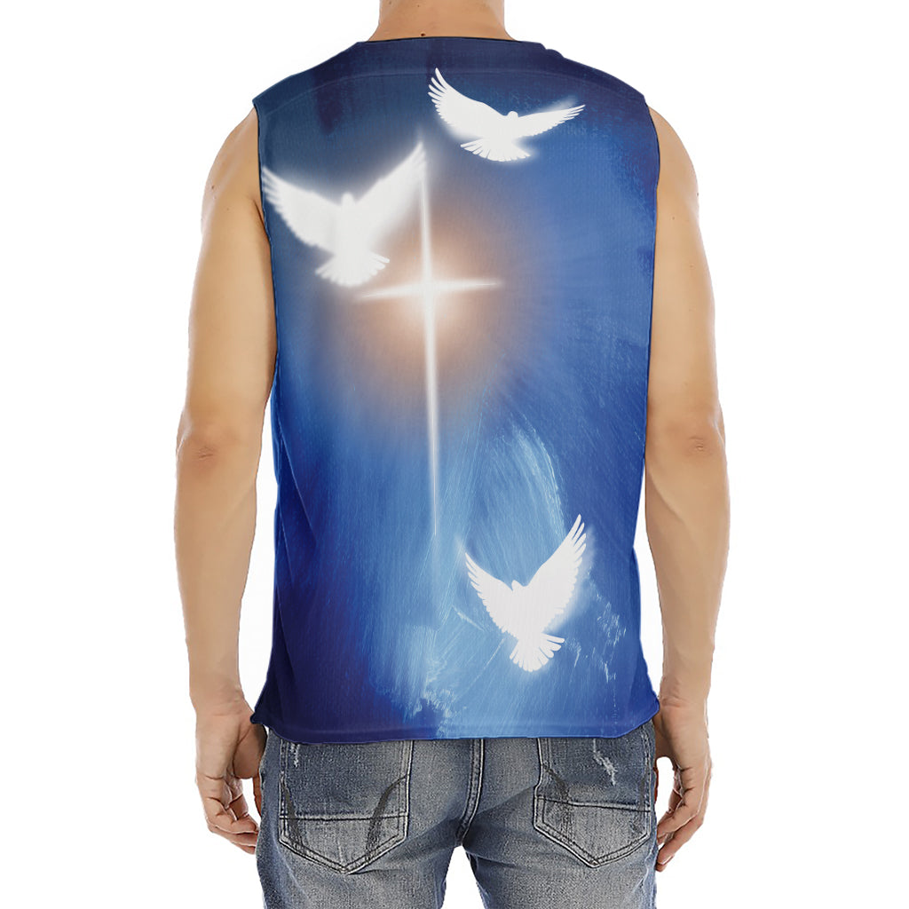 Christian Cross And White Doves Print Men's Fitness Tank Top