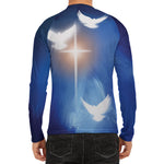 Christian Cross And White Doves Print Men's Long Sleeve Rash Guard