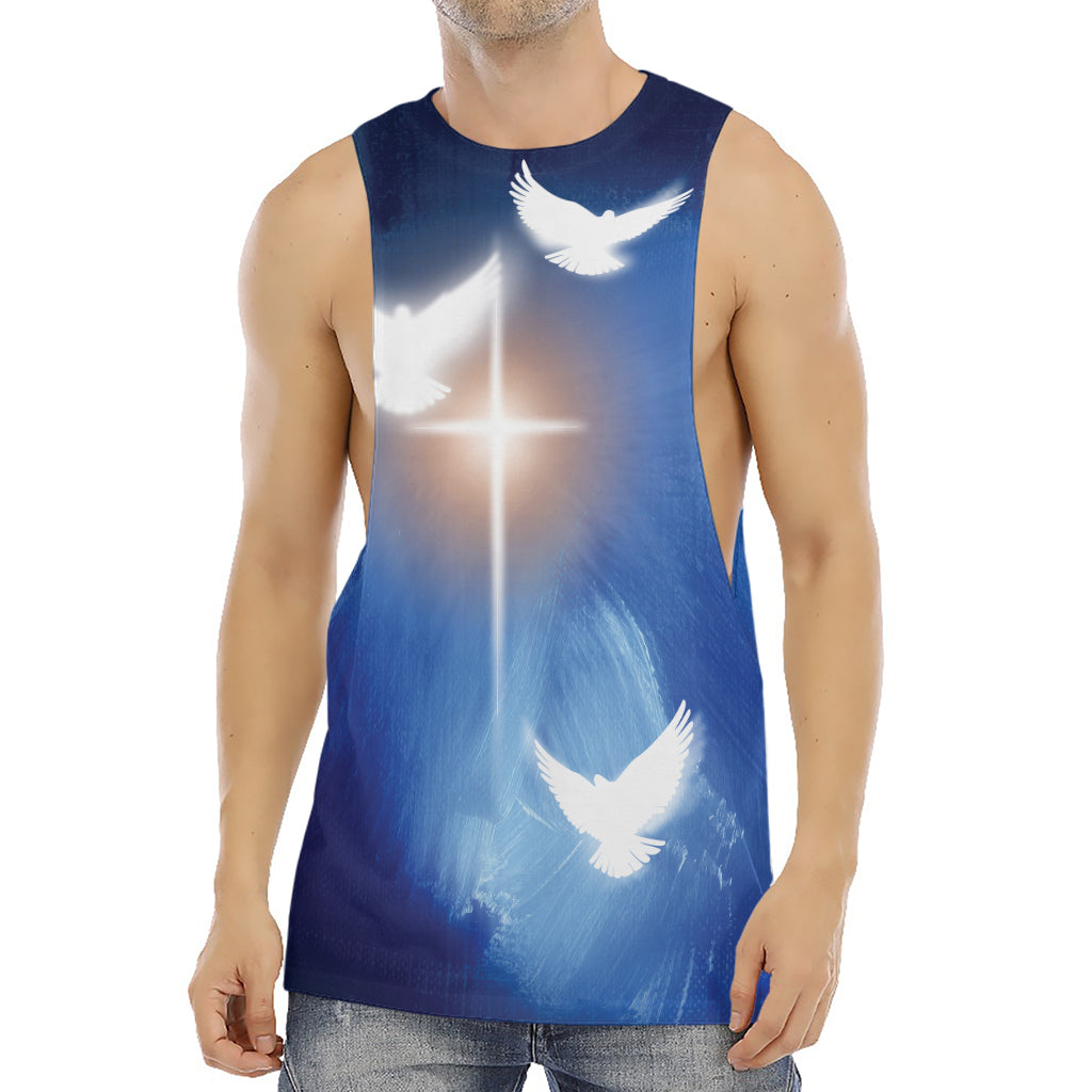 Christian Cross And White Doves Print Men's Muscle Tank Top