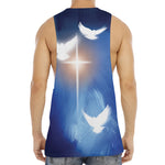 Christian Cross And White Doves Print Men's Muscle Tank Top