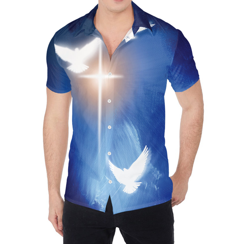 Christian Cross And White Doves Print Men's Shirt