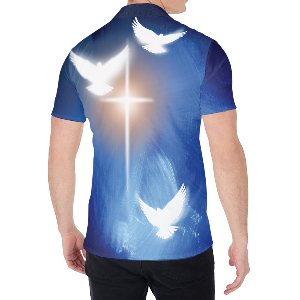 Christian Cross And White Doves Print Men's Shirt