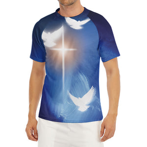 Christian Cross And White Doves Print Men's Short Sleeve Rash Guard