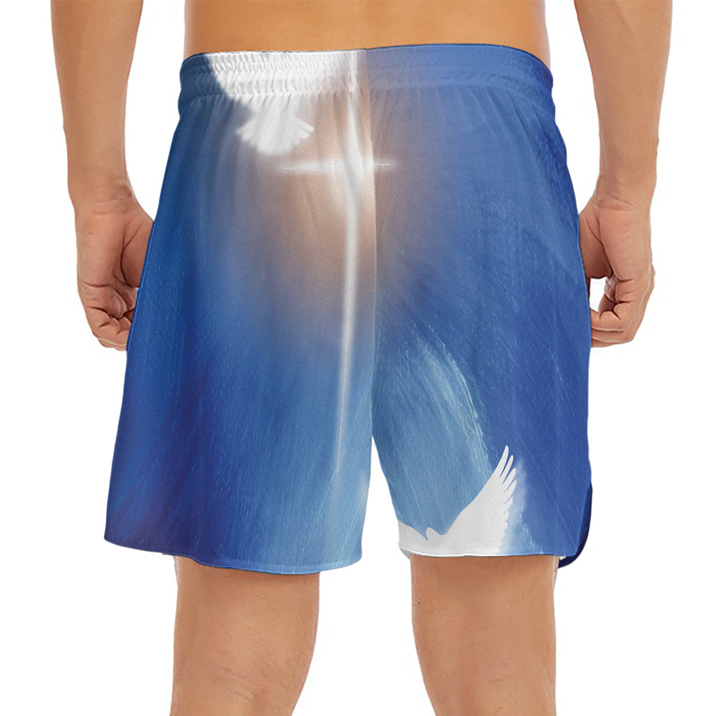 Christian Cross And White Doves Print Men's Split Running Shorts