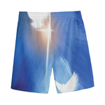 Christian Cross And White Doves Print Men's Sports Shorts