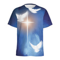 Christian Cross And White Doves Print Men's Athletic T-Shirt