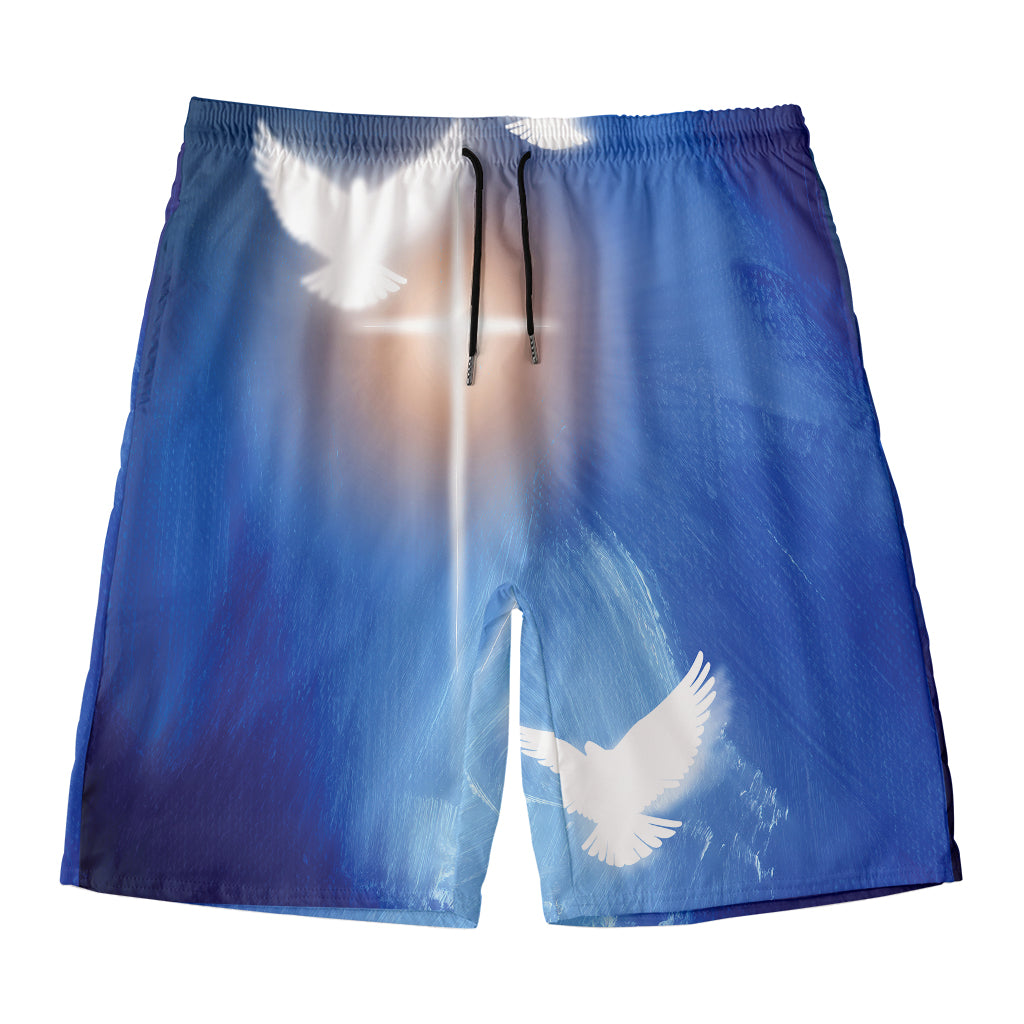 Christian Cross And White Doves Print Men's Swim Trunks