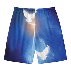 Christian Cross And White Doves Print Men's Swim Trunks