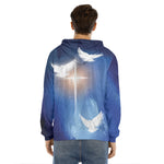 Christian Cross And White Doves Print Men's Velvet Pullover Hoodie