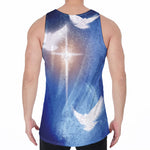 Christian Cross And White Doves Print Men's Velvet Tank Top