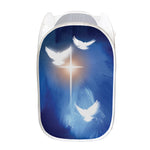 Christian Cross And White Doves Print Mesh Laundry Hamper