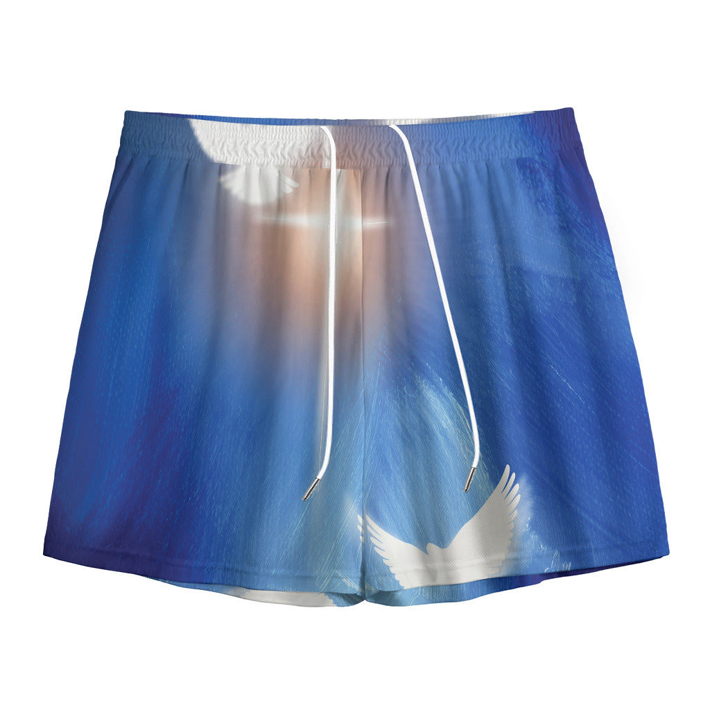 Christian Cross And White Doves Print Mesh Shorts