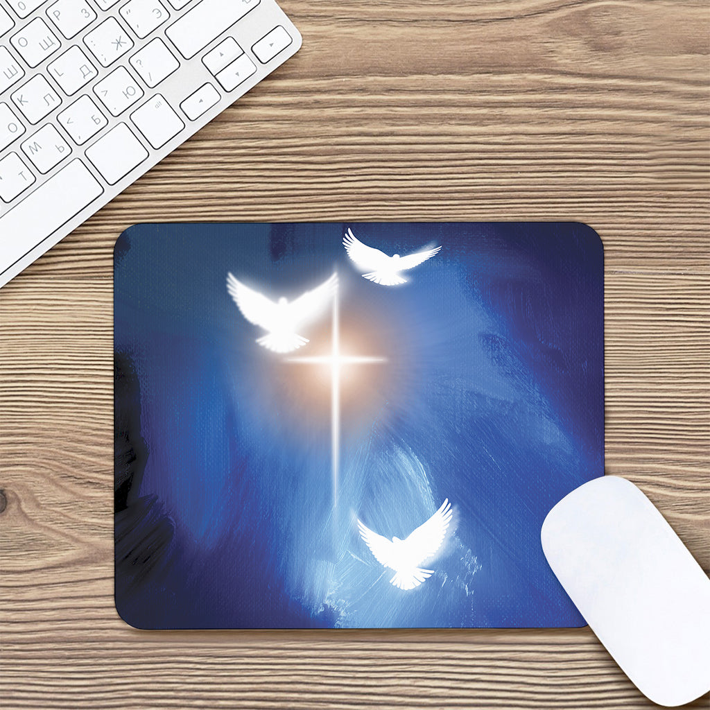 Christian Cross And White Doves Print Mouse Pad