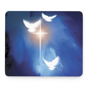 Christian Cross And White Doves Print Mouse Pad