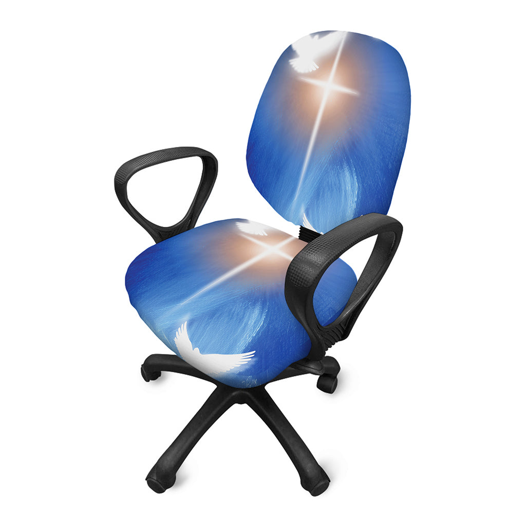 Christian Cross And White Doves Print Office Chair Cover