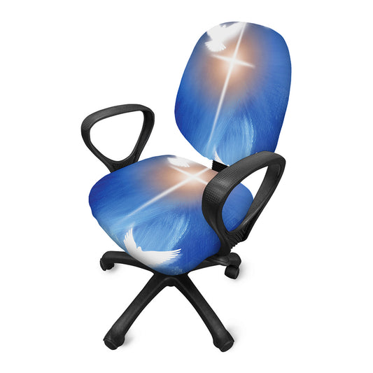 Christian Cross And White Doves Print Office Chair Cover