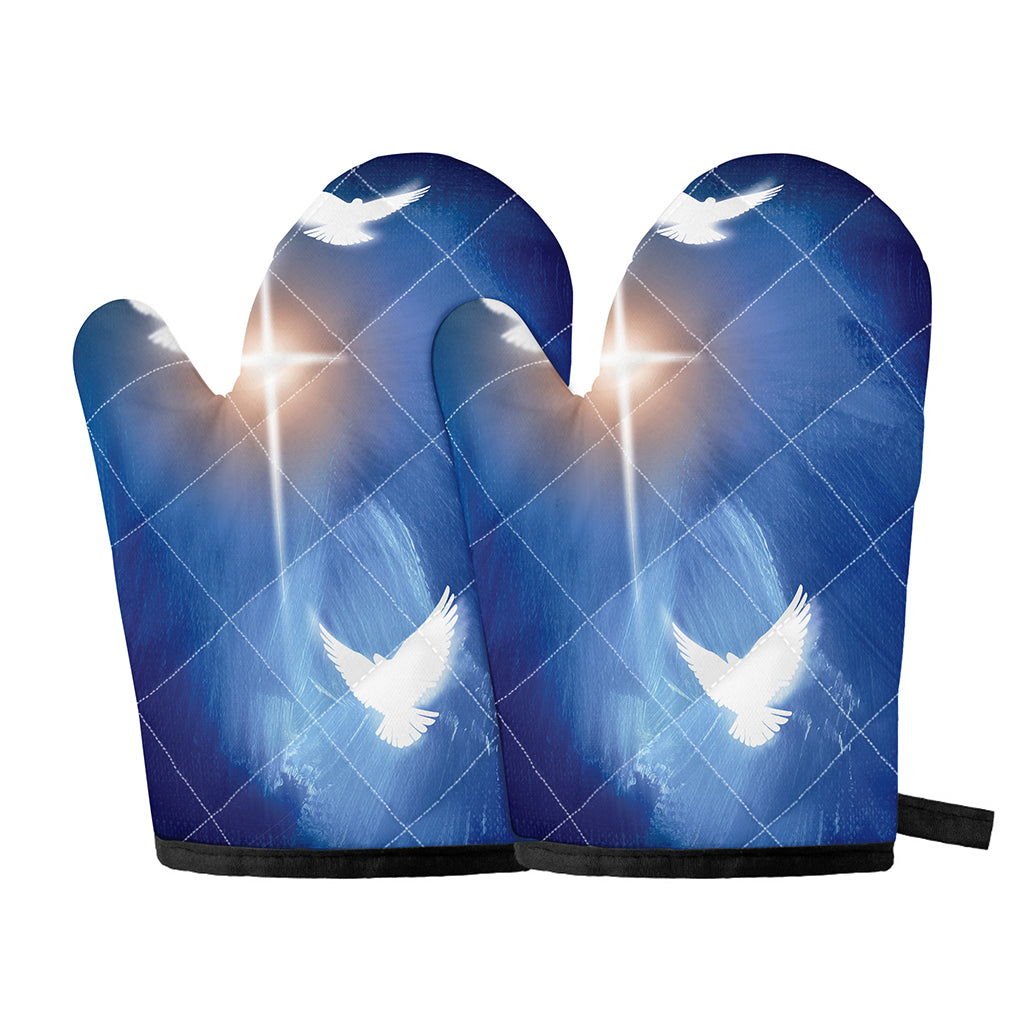 Christian Cross And White Doves Print Oven Mitts