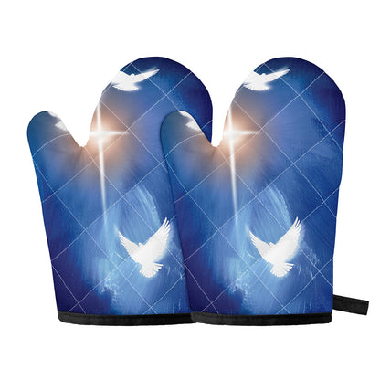 Christian Cross And White Doves Print Oven Mitts