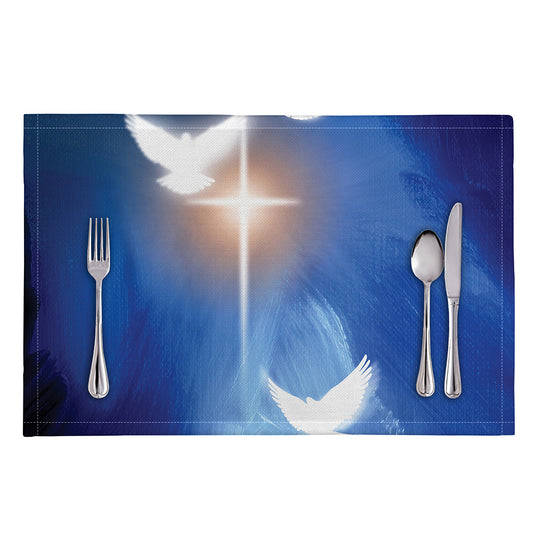 Christian Cross And White Doves Print Placemat