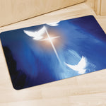 Christian Cross And White Doves Print Polyester Doormat