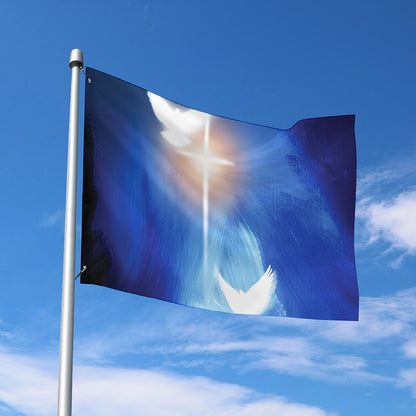 Christian Cross And White Doves Print Polyester Flag
