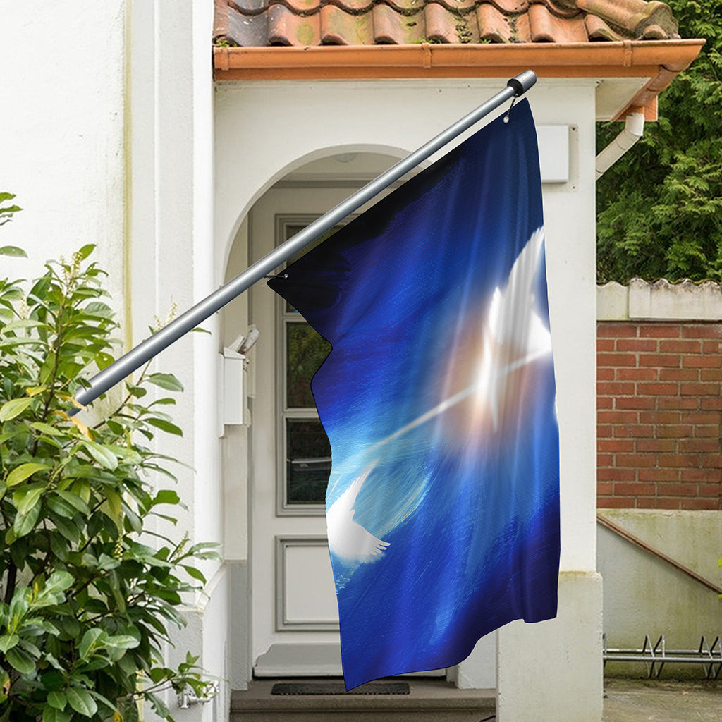 Christian Cross And White Doves Print Polyester Flag