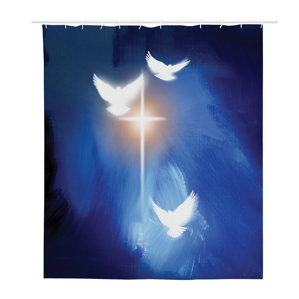 Christian Cross And White Doves Print Polyester Shower Curtain