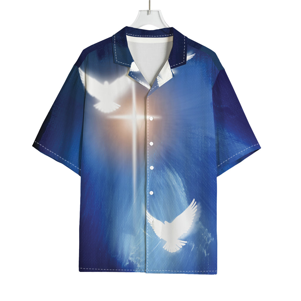 Christian Cross And White Doves Print Rayon Hawaiian Shirt