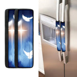 Christian Cross And White Doves Print Refrigerator Handle Covers