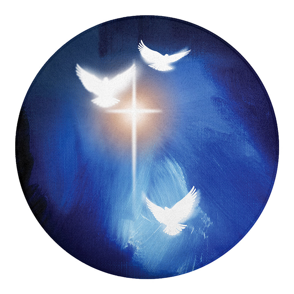 Christian Cross And White Doves Print Round Blanket