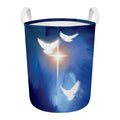 Christian Cross And White Doves Print Round Laundry Basket