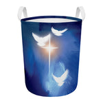 Christian Cross And White Doves Print Round Laundry Basket