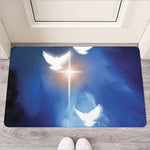 Christian Cross And White Doves Print Rubber Doormat