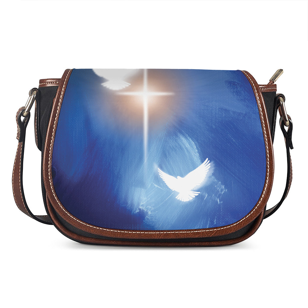 Christian Cross And White Doves Print Saddle Bag