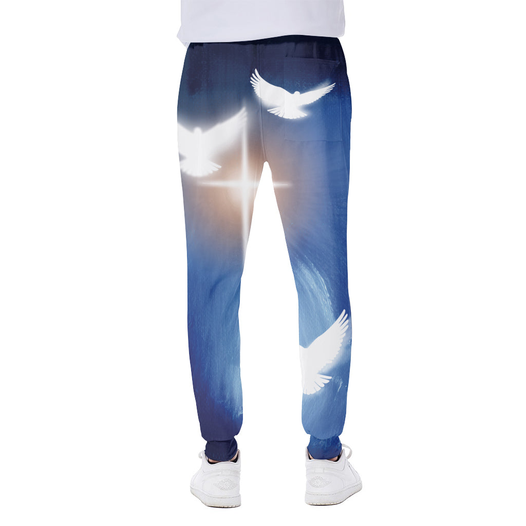 Christian Cross And White Doves Print Scuba Joggers