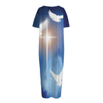 Christian Cross And White Doves Print Short Sleeve Long Nightdress