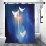 Christian Cross And White Doves Print Shower Curtain