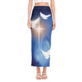 Christian Cross And White Doves Print Side Slit Maxi Skirt