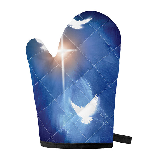 Christian Cross And White Doves Print Single Oven Mitt